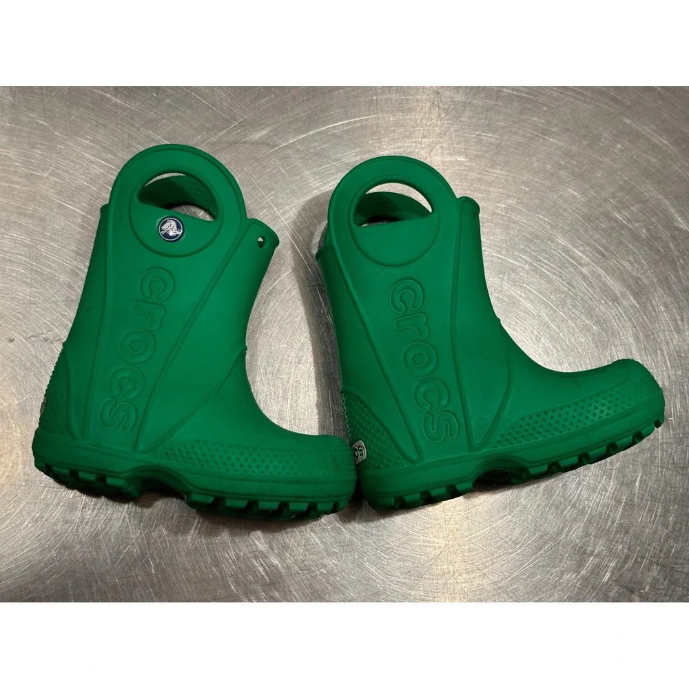 Crocs Toddler Rain Boots 6C Green Handle It Waterproof Outdoor